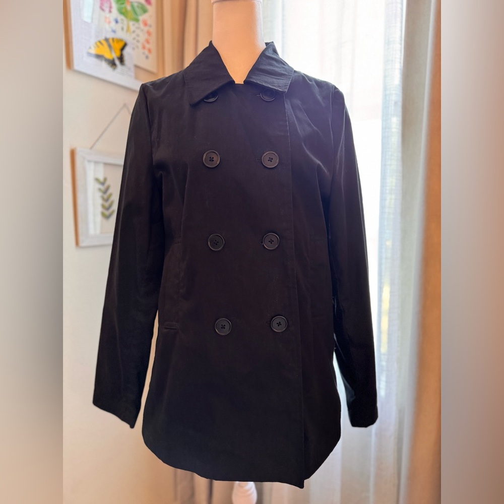 Vintage Oleg Cassini Collection Women’s Double Breasted Pea Coat Black Pockets